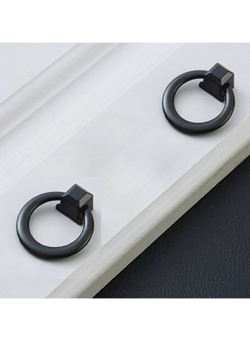 6 PCS Ring Drawer Pulls Matte Black Ring Handle Knobs for Cabinet Drawer Dresser Cabinet Wardrobe, Single Hole - Image 2