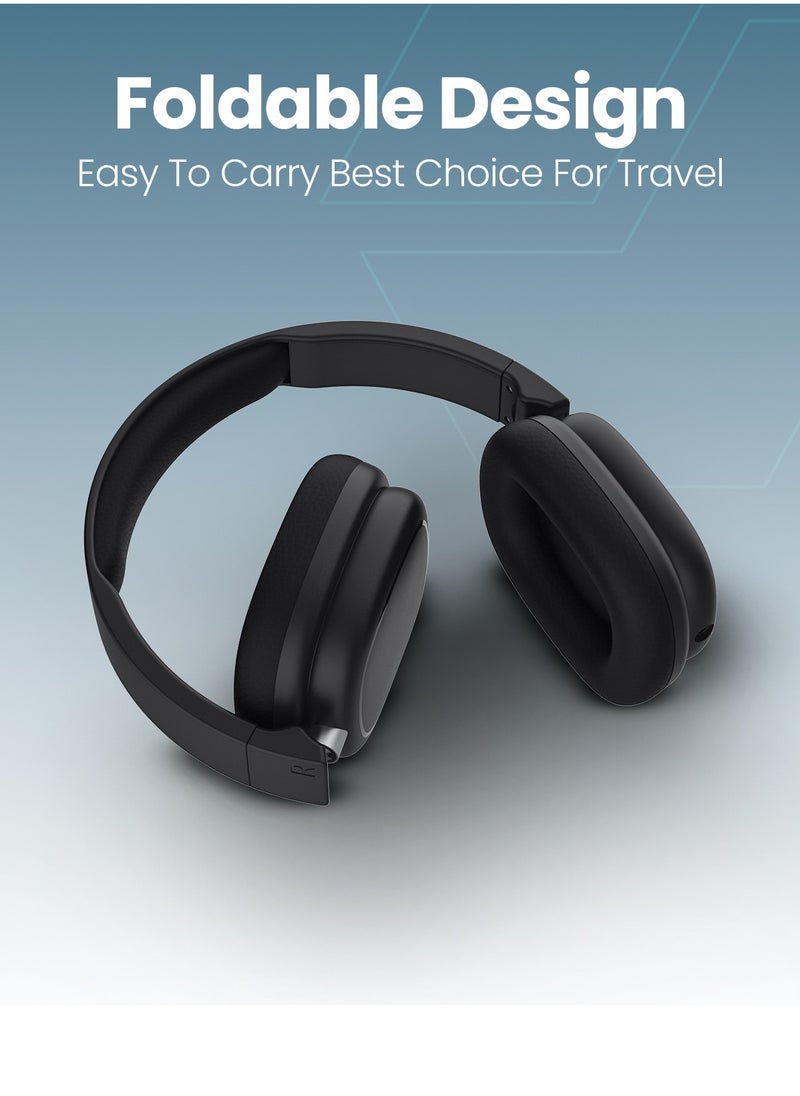 Moxedo Rave Bass Wireless ANC Headphone 42dB Active Noise Cancelling Over-Ear Headphone Dual Powered, 33 Hours Long Playtime with Built-in Microphone (Black)