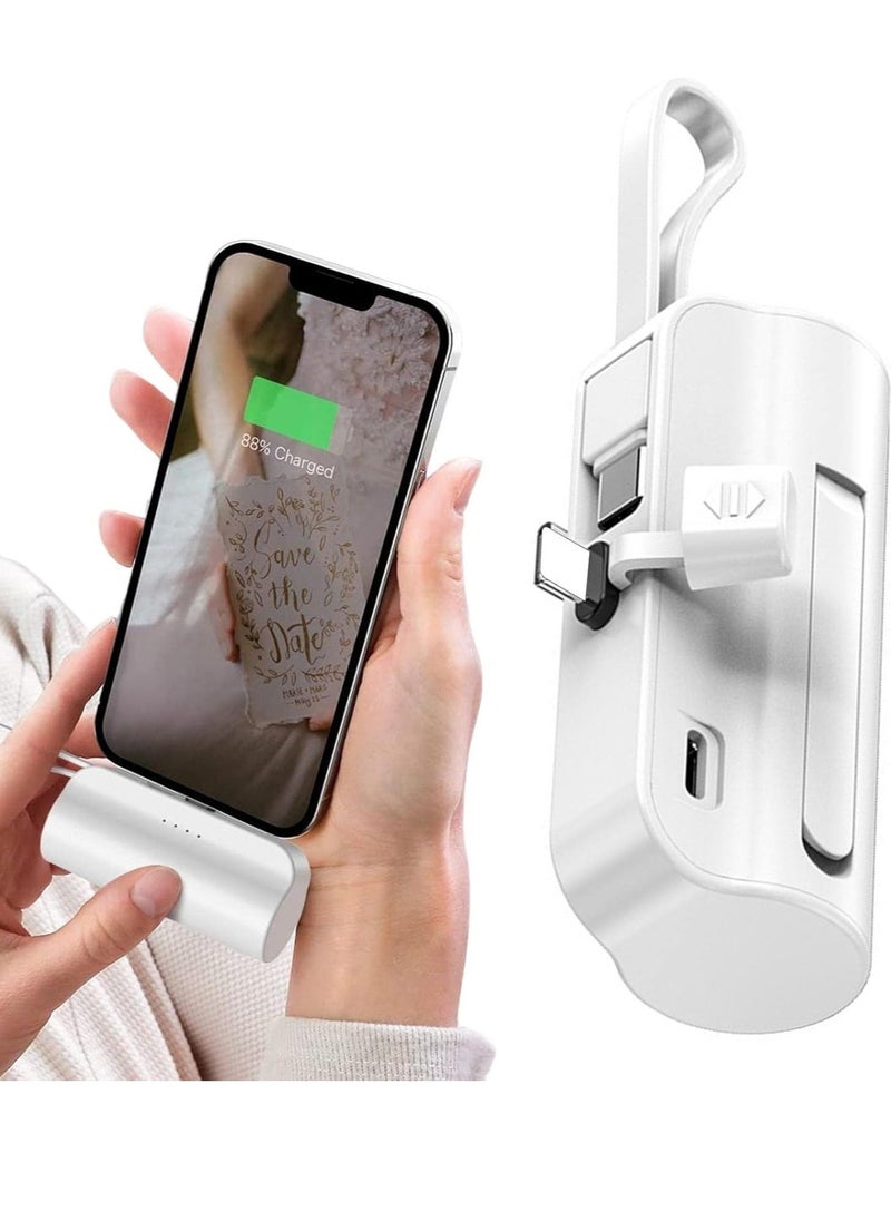 Generic - 5000mAh Mini Power Bank, iPhone LIGHTNING Connector, Portable Charger Battery Pack, with Built in Cables and Foldable Stand & LED Display With light – Compatible for iPhone, AirPods, iPad, and more (Black/White) - Image 1