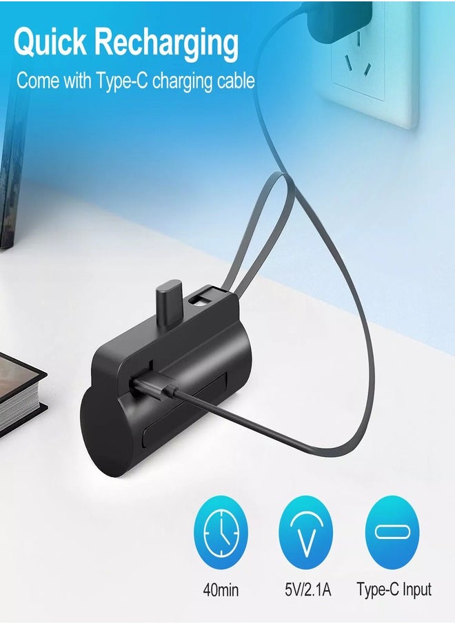 Generic - 5000mAh Mini Power Bank, iPhone LIGHTNING Connector, Portable Charger Battery Pack, with Built in Cables and Foldable Stand & LED Display With light – Compatible for iPhone, AirPods, iPad, and more (Black/White) - Image 1