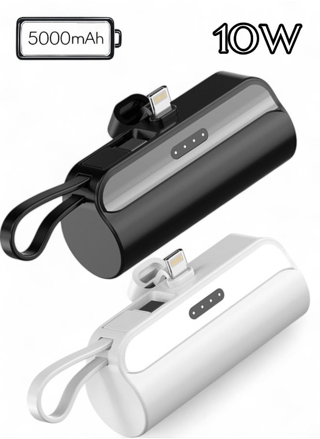 Generic - 5000mAh Mini Power Bank, iPhone LIGHTNING Connector, Portable Charger Battery Pack, with Built in Cables and Foldable Stand & LED Display With light – Compatible for iPhone, AirPods, iPad, and more (Black/White) - Image 1