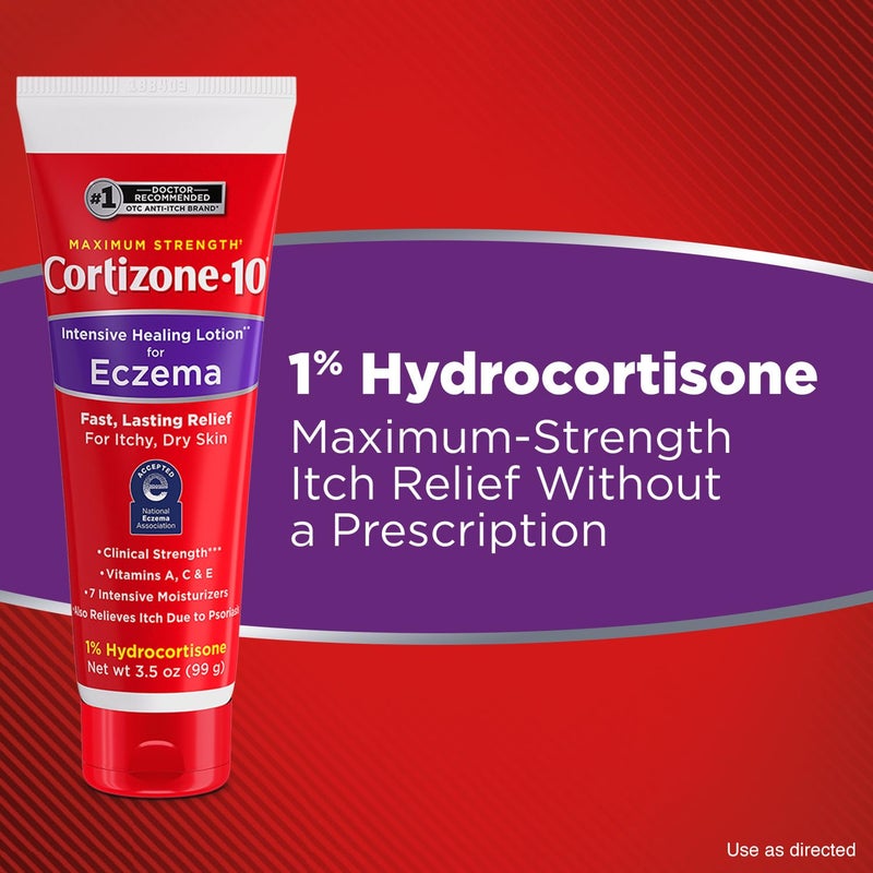 Cortizone 10 Cortizone-10 Maximum Strength Intensive Healing Itch Relief Lotion for Eczema, 1% Hydrocortisone, Fast-Acting, Anti-Itch Cream for Minor Skin Irritations, Rashes and Inflammation Due to Eczema, 3.5 oz - Image 4