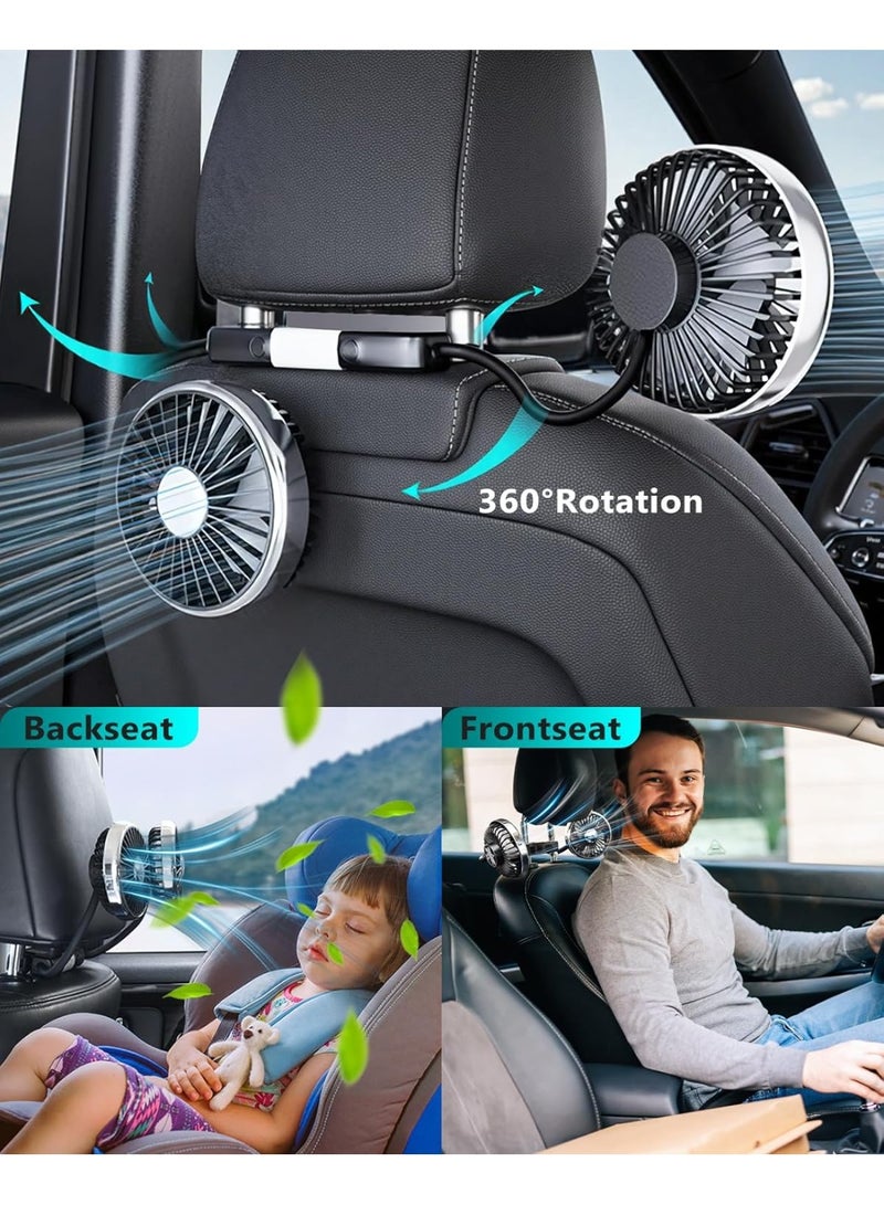 360 Hose Cooling Fan for Car Backseat Kids Baby Rear Facing, Portable USB Car Fan for Vehicle SUV RV Pickup Truck Headrest - Powerful 3-Speed LED Light - Image 2