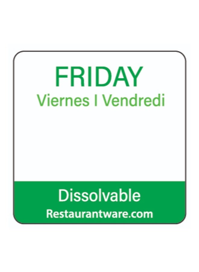Restaurantware RW Smart 1 Inch x 1 Inch Food Rotation Labels, 500 Dissolvable Food Safety Labels - Premium Trilingual, Green Paper Day Of The Week Labels, For Food Storage Or Prep, Friday  - Image 2