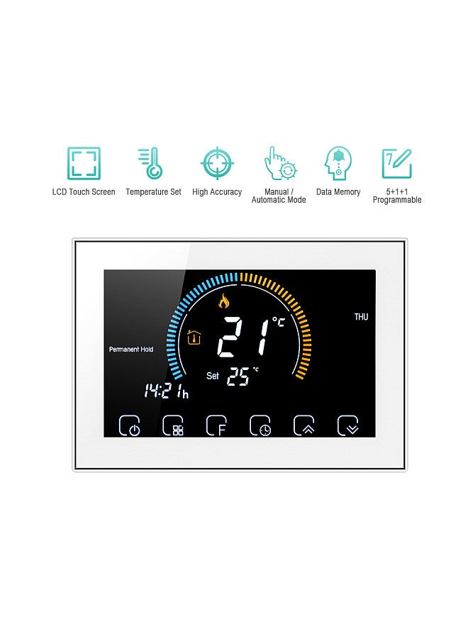 Generic 95-240V Programmable Thermostat 5+1+1 Six Periods Touchscreen LCD with Backlight Water Heating Thermoregulator Lock Function  - Image 2