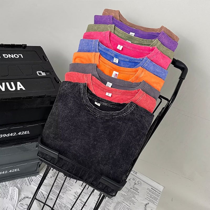 Cotton Washed T-shirt Round Neck Japanese Style All-match Short-sleeved New Fashion Trendy Brand Youth Popular Men's Summer Art Ins - Image 4