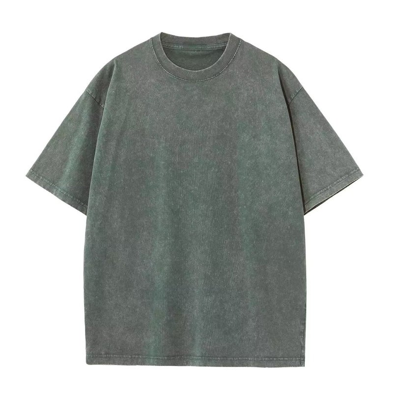 Cotton Washed T-shirt Round Neck Japanese Style All-match Short-sleeved New Fashion Trendy Brand Youth Popular Men's Summer Art Ins - Image 1