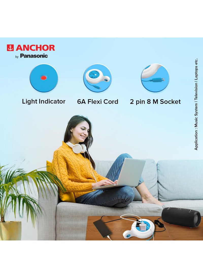 Anchor Anchor by Panasonic Diamond 6A 2 Pin Flex Box with Indicator Handle 8 Mtr Extension Flexi Cord with Universal Socket  - Image 4