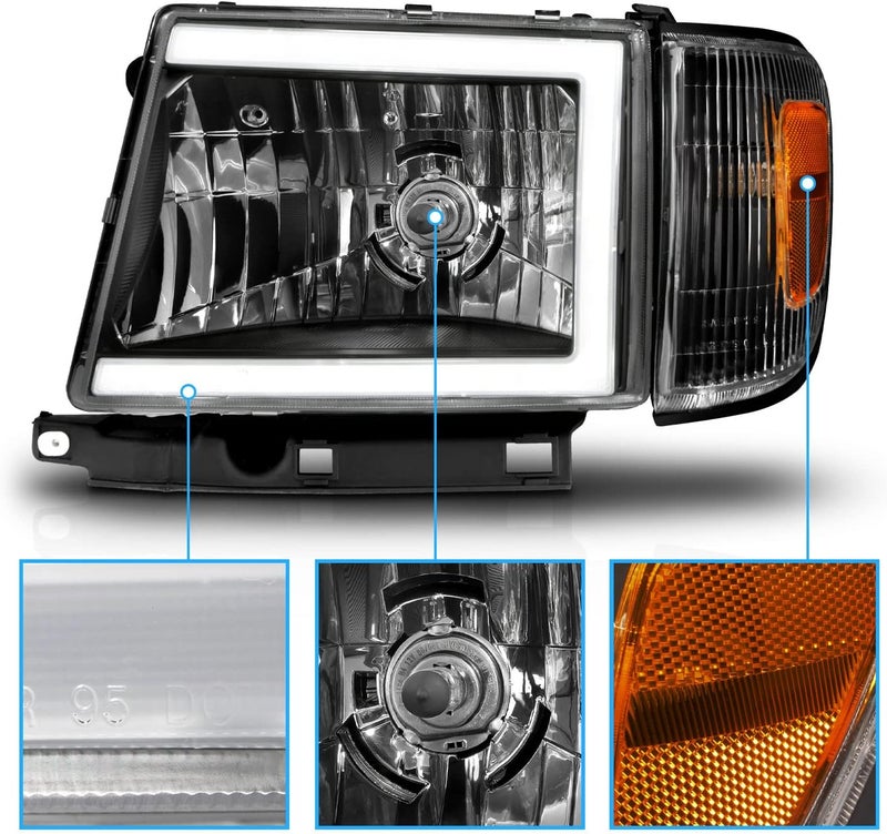 AmeriLite LED Tube Black Replacement Headlights and Corner Light Set for 1998-2000 Toyota Tacoma 4WD - Image 4