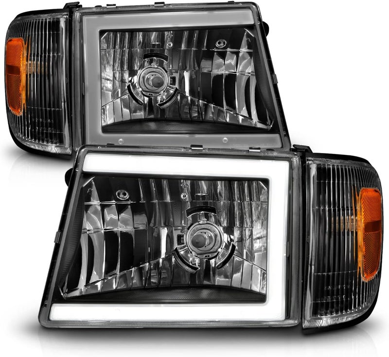 AmeriLite LED Tube Black Replacement Headlights and Corner Light Set for 1998-2000 Toyota Tacoma 4WD - Image 3
