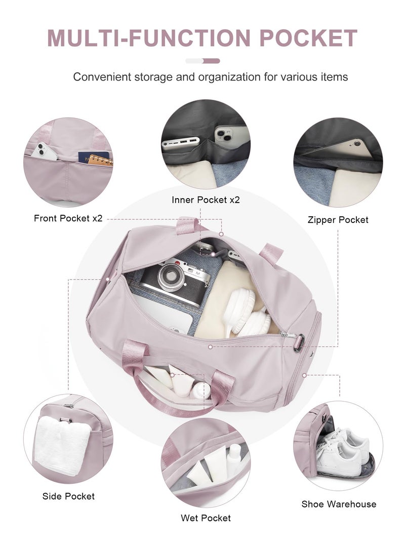 livbote Gym Bag for Women Duffle Bag with Shoe Compartment Yoga Mat Bag Sports Workout Bag Weekend Overnight Bag, Light Pink - Image 4