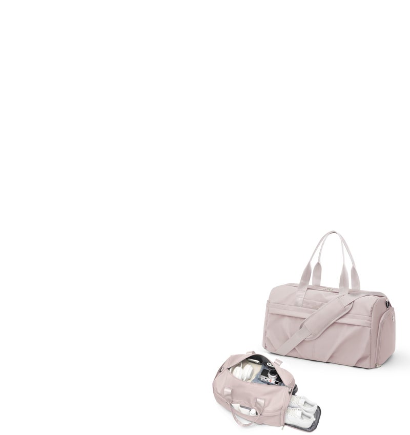livbote Gym Bag for Women Duffle Bag with Shoe Compartment Yoga Mat Bag Sports Workout Bag Weekend Overnight Bag, Light Pink - Image 1