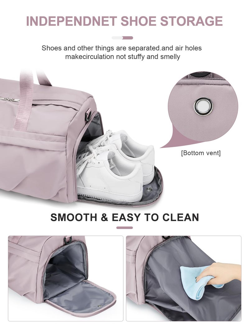 livbote Gym Bag for Women Duffle Bag with Shoe Compartment Yoga Mat Bag Sports Workout Bag Weekend Overnight Bag, Light Pink - Image 5