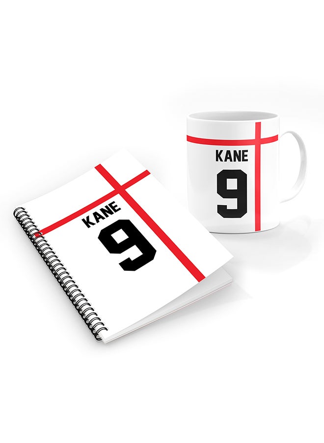 Stylizedd Designer Printed Coffee Mug + A5 Spiral Notebook Memo Notepad Journal Personalised Combo Gift Set Football Team - England,Kane 