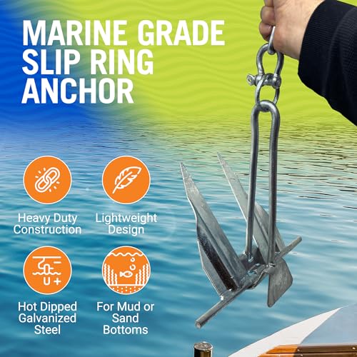 Better Boat Boat Anchor with Slip Ring Fluke Design for Pontoon Jon Boat or Small Boats Galvanized Steel Marine Grade Suitable for Sea and Lake 5 lb Anchor for Boats 1519 ft - Image 3