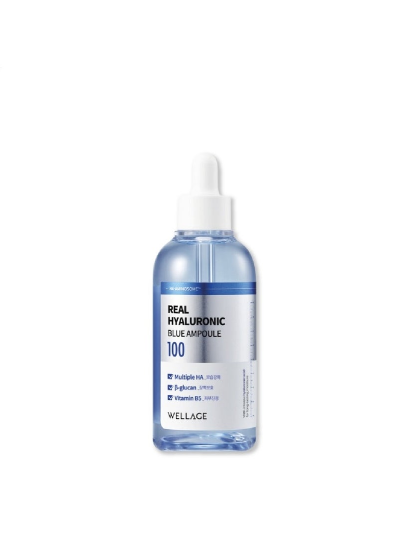 Wellage WELLAGE Real Hyaluronic Blue Ampoule 100, Fragrance Free Hyaluronic Acid Ampoule, Hydrating Non Sticky Serum for Sensitive Dry Skin, 60ml  - Image 1