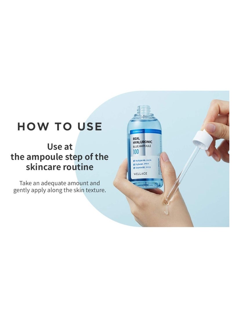 Wellage WELLAGE Real Hyaluronic Blue Ampoule 100, Fragrance Free Hyaluronic Acid Ampoule, Hydrating Non Sticky Serum for Sensitive Dry Skin, 60ml  - Image 2