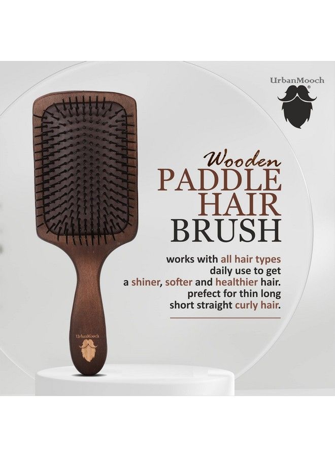 UrbanMooch فرشاة شعر خشبية بشعيرات نايلون للرجال، فرشاة شعر مجدافية لفك تشابك الشعر، فرشاة شعر مدلكة ومنعمة لجميع أنواع الشعر - Image 4
