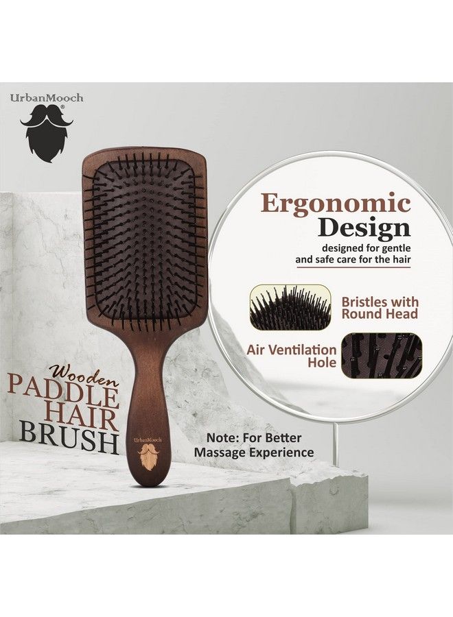 UrbanMooch فرشاة شعر خشبية بشعيرات نايلون للرجال، فرشاة شعر مجدافية لفك تشابك الشعر، فرشاة شعر مدلكة ومنعمة لجميع أنواع الشعر - Image 5