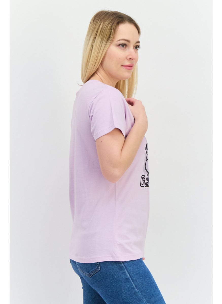 nickelodeon Women Crew Neck Short Sleeves Garfield T-Shirt, Lavender Combo  - Image 2