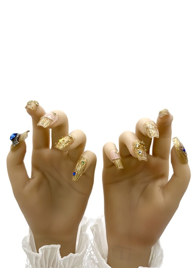 اضغط على الأظافر، 10 قطع مانيكير بتصميمات ذهبية لامعة للنساء والفتيات - Image 2