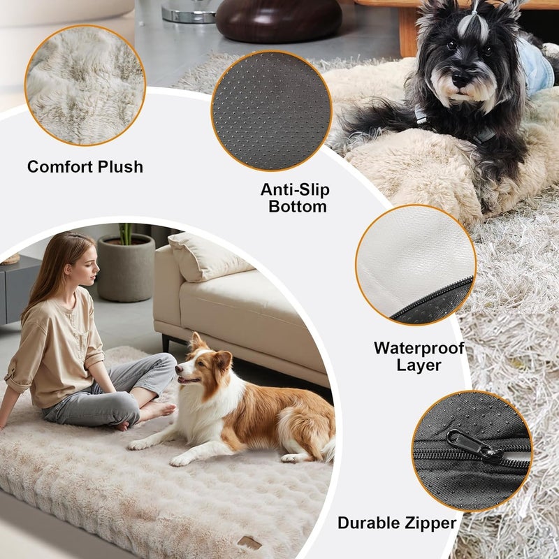 WISFOR Large Dog Bed Washable: Calming Crate Mattress with Removable Cover and Anti-Slip Bottom, Fluffy Anti Anxiety Water Resistant Pet Beds, Puppy Cat Pillow Cushion Grey, 90x60x10 cm - Image 5