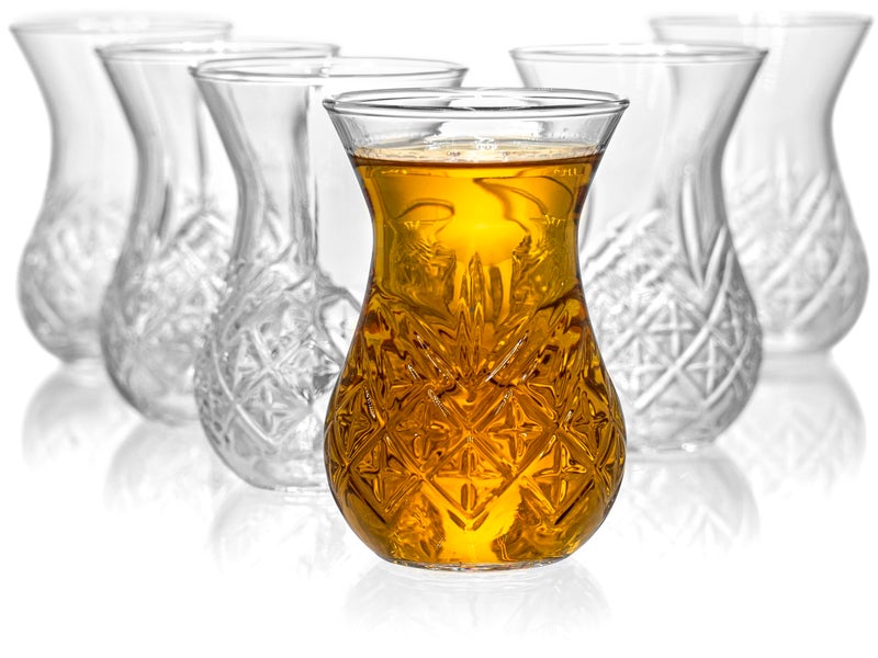 Red Co. Set of 6 Tulip Shaped 5.75 Fl Oz Vintage Cut Glass Turkish Tea Cups, Clear - Image 2