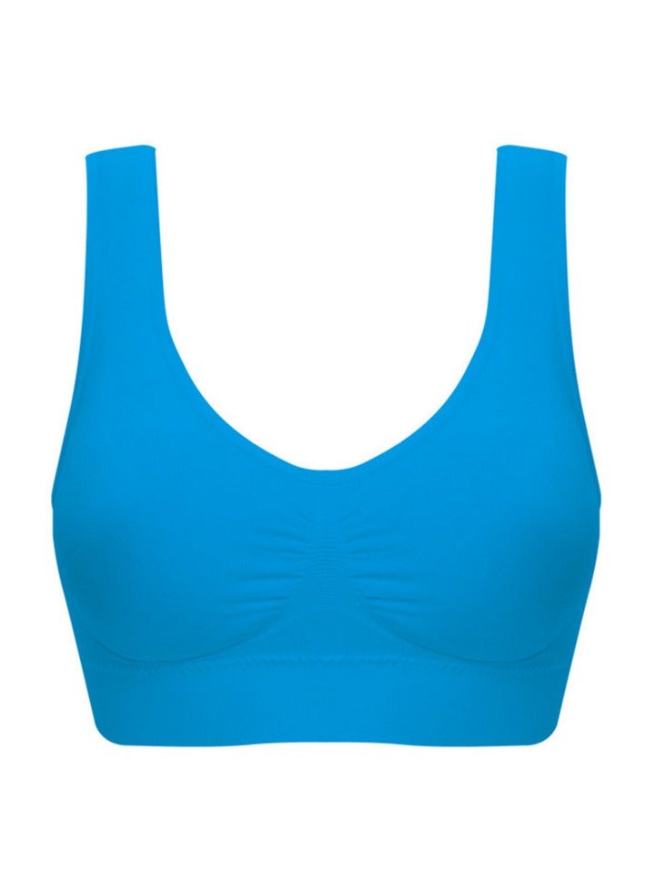 AROAQ Women Sports Bra, Fitness Sports Yoga Bra with Removable Padding,  Double-layer Seamless  Sports Bra without Rims, Comfortable Soft Bra for Workouts Running Yoga Trainings, (Size XXL, Blue)  - Image 1