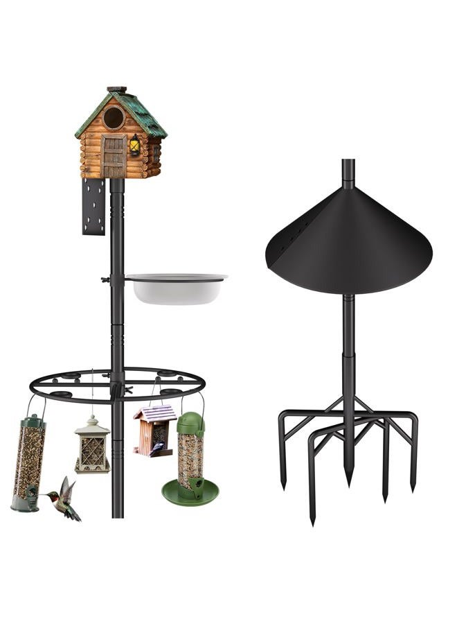 RINLAIN Bird Feeder Pole Stand,95 Inch House Pole for Outdoors Weather Station,Heavy Duty Metal Mount Kit Adjustable Multifunctional Bird Feeder Set - Image 1