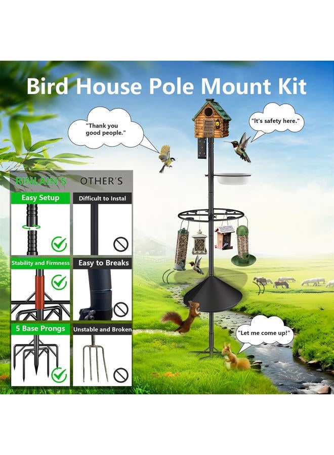 RINLAIN Bird Feeder Pole Stand,95 Inch House Pole for Outdoors Weather Station,Heavy Duty Metal Mount Kit Adjustable Multifunctional Bird Feeder Set - Image 3