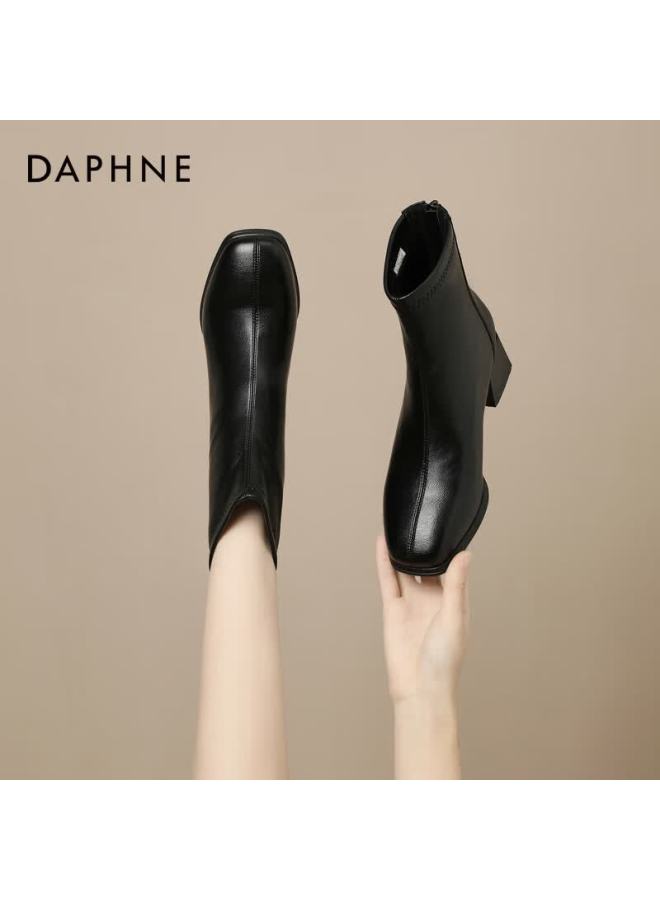 Daphne Women's Ankle Boots   Winter French Style High Heel Slim Boots Elegant Versatile Martin Boots Black Size 40 - Image 1
