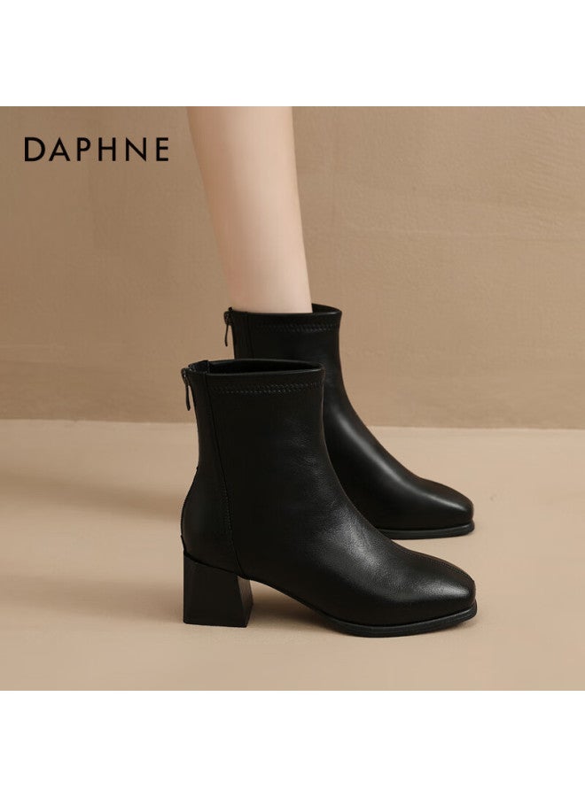 Daphne Women's Ankle Boots   Winter French Style High Heel Slim Boots Elegant Versatile Martin Boots Black Size 40 - Image 2