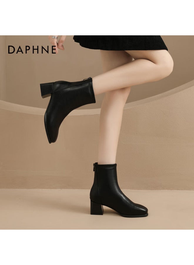 Daphne Women's Ankle Boots   Winter French Style High Heel Slim Boots Elegant Versatile Martin Boots Black Size 40 - Image 4