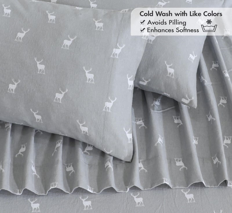 Ruvanti Flannel Sheets King Size - 100% Cotton Brushed King Bed Sheets Set - Deep Pockets 16 Inches - All Seasons Breathable & Extra Soft - Warm & Cozy  4 Piece  Celestial Stag - Image 5