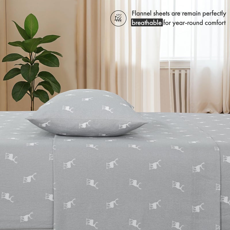 Ruvanti Flannel Sheets King Size - 100% Cotton Brushed King Bed Sheets Set - Deep Pockets 16 Inches - All Seasons Breathable & Extra Soft - Warm & Cozy  4 Piece  Celestial Stag - Image 3