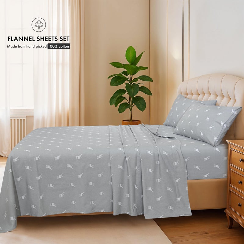 Ruvanti Flannel Sheets King Size - 100% Cotton Brushed King Bed Sheets Set - Deep Pockets 16 Inches - All Seasons Breathable & Extra Soft - Warm & Cozy  4 Piece  Celestial Stag - Image 2