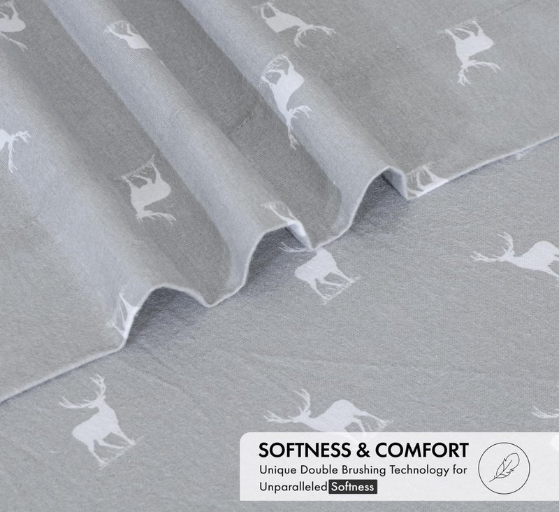 Ruvanti Flannel Sheets King Size - 100% Cotton Brushed King Bed Sheets Set - Deep Pockets 16 Inches - All Seasons Breathable & Extra Soft - Warm & Cozy  4 Piece  Celestial Stag - Image 4