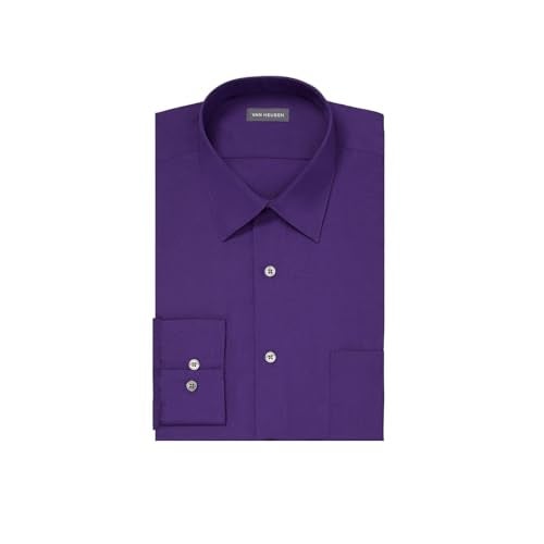 Van Heusen Men's Dress Shirt Fitted Poplin Solid, Purple Velvet, 17.5" Neck 34"-35" Sleeve - Image 3