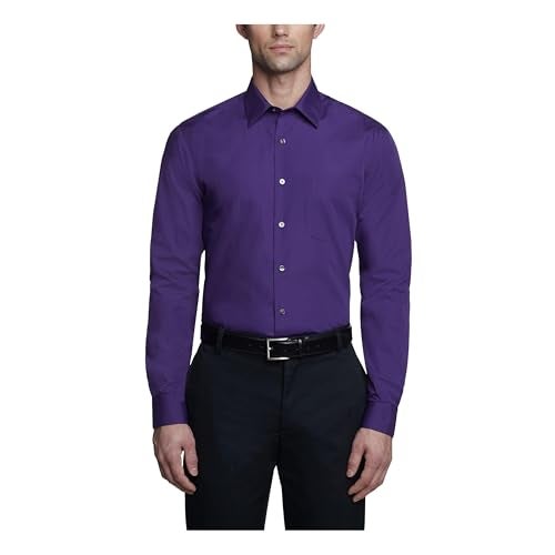 Van Heusen Men's Dress Shirt Fitted Poplin Solid, Purple Velvet, 17.5" Neck 34"-35" Sleeve - Image 1