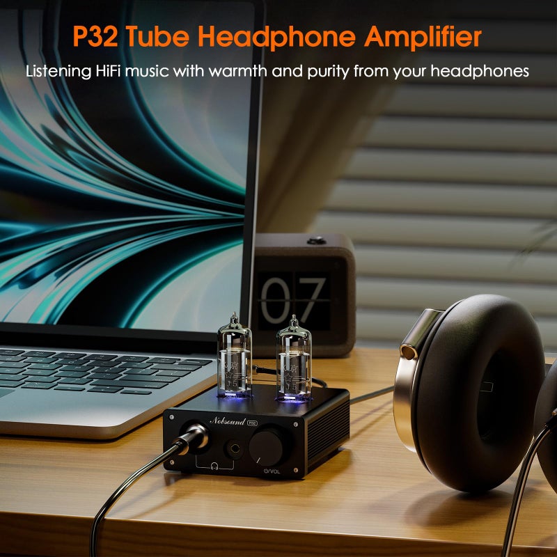 Nobsound P32 Tube Headphone Amplifier: 1000mW HiFi Desktop Preamp for 24â€“600Î© Headphones & Home Amps Speakers, 3.5mm/6.35mm Jacks, Swappable Tube & Op-Amp - Image 2