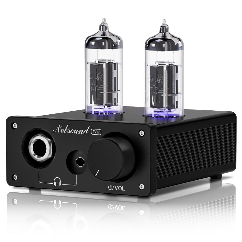 Nobsound P32 Tube Headphone Amplifier: 1000mW HiFi Desktop Preamp for 24â€“600Î© Headphones & Home Amps Speakers, 3.5mm/6.35mm Jacks, Swappable Tube & Op-Amp - Image 1