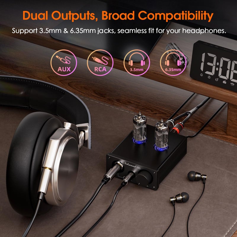 Nobsound P32 Tube Headphone Amplifier: 1000mW HiFi Desktop Preamp for 24â€“600Î© Headphones & Home Amps Speakers, 3.5mm/6.35mm Jacks, Swappable Tube & Op-Amp - Image 5