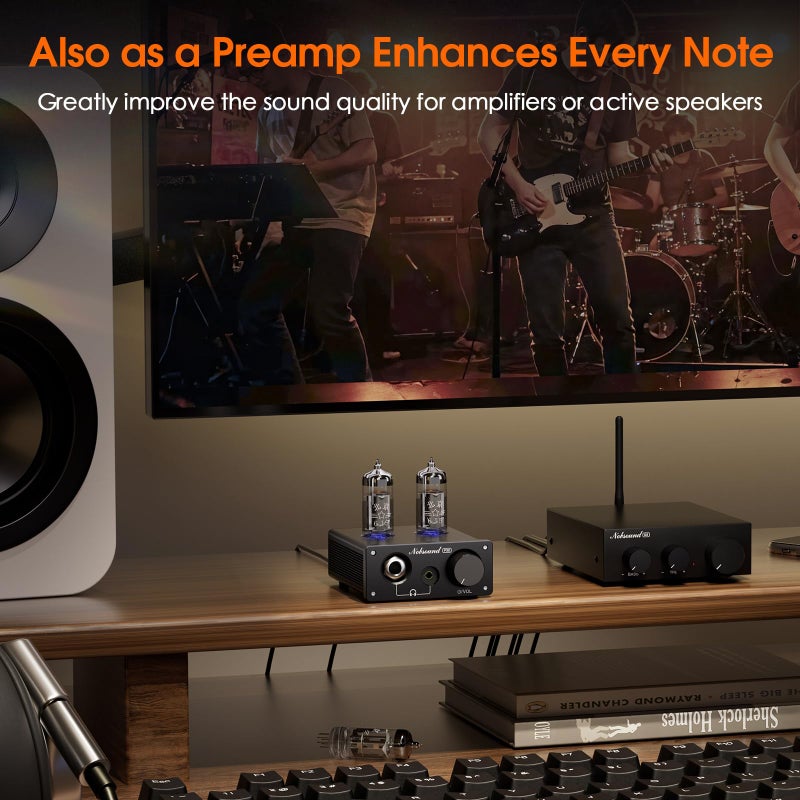 Nobsound P32 Tube Headphone Amplifier: 1000mW HiFi Desktop Preamp for 24â€“600Î© Headphones & Home Amps Speakers, 3.5mm/6.35mm Jacks, Swappable Tube & Op-Amp - Image 3