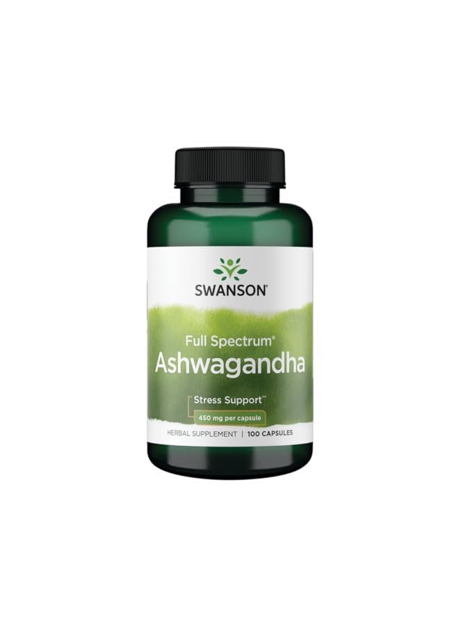 SWANSON Powder Supplement-Ashwagandha Root & Aerial Parts Supplement Promoting Stress Relief & Energy Support-Ayurvedic Supplement for Natural Wellness (100 Capsules, 450mg Each) - Image 1