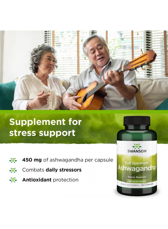 SWANSON Powder Supplement-Ashwagandha Root & Aerial Parts Supplement Promoting Stress Relief & Energy Support-Ayurvedic Supplement for Natural Wellness (100 Capsules, 450mg Each) - Image 4
