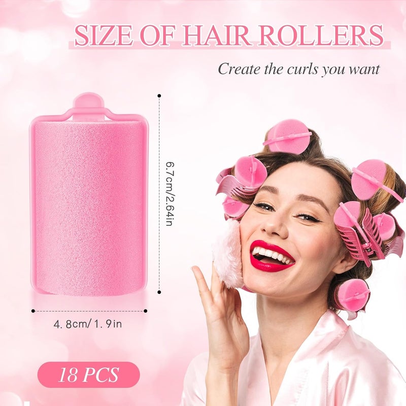 Geyoga 18 Pieces Pink Foam Hair Rollers Large Hair Curlers Sponge Rollers for Heatles to Sleep in a Curl for Women's Short and Long Hairs Styling (1.9 x 2.6 Inches) - Image 2