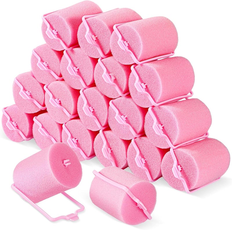 Geyoga 18 Pieces Pink Foam Hair Rollers Large Hair Curlers Sponge Rollers for Heatles to Sleep in a Curl for Women's Short and Long Hairs Styling (1.9 x 2.6 Inches) - Image 1