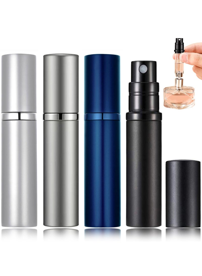 Chabeia 4PCS 5ml Perfume Travel Refillable Bottle ,Bottom-Filling Fragrances Perfume Atomizer ,Mini Empty Spray Bottle ,Travel Perfume, Pocket Travel Toiletries ,Holiday Travel Essentials ,Empty Mini Cologne Dispenser,Pocket Atomiser,Silver+Grey+Blue+Black - Image 1