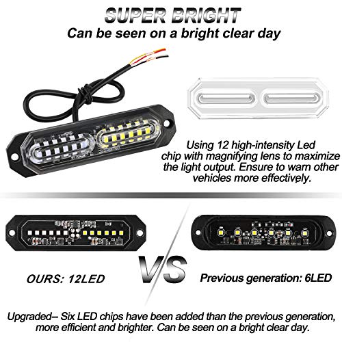 ASPL 8pcs Sync Feature Ultra Slim 12-LED Surface Mount Flashing Strobe Lights for Truck Car Vehicle LED Mini Grille Light Head Emergency Beacon Hazard Warning Lights (Blue/White) - Image 2