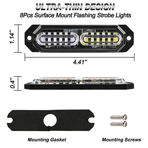 ASPL 8pcs Sync Feature Ultra Slim 12-LED Surface Mount Flashing Strobe Lights for Truck Car Vehicle LED Mini Grille Light Head Emergency Beacon Hazard Warning Lights (Blue/White) - Image 5